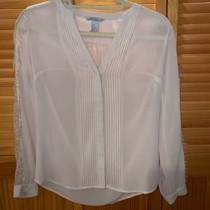 Sheer Nude Long Sleeve Blouse with Lace Detailing